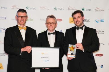 Simon Tiedeman, Business Manager (left) and Peter Watchorn, Senior Surveyor (right) receive the award for Established Innovation from Iain Gray, Business and Growth Partnership Manager at MSC R&D. Picture: Sam & Steve Photography
