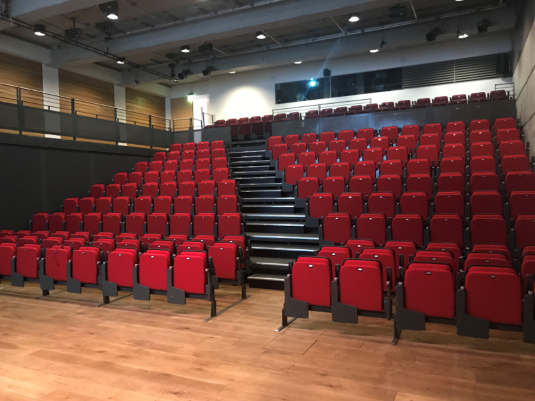O'Reilly Theatre, a purpose built auditorium with in-built AV booth and tiered seating for up to 240 guests
